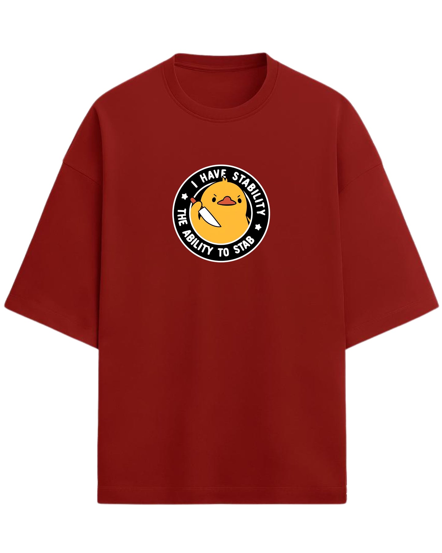 I Have Stability – The Ability to Stab Oversized T-Shirt | Cute Angry Duck Graphic Tee | Premium 260 GSM Cotton