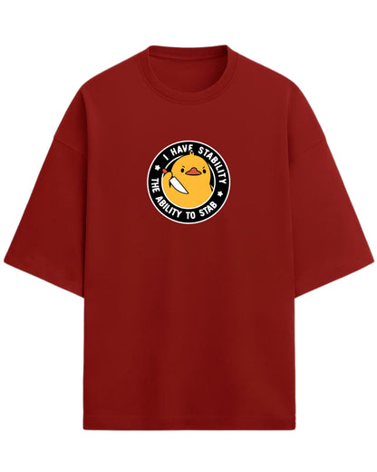 I Have Stability – The Ability to Stab Oversized T-Shirt | Cute Angry Duck Graphic Tee | Premium 260 GSM Cotton