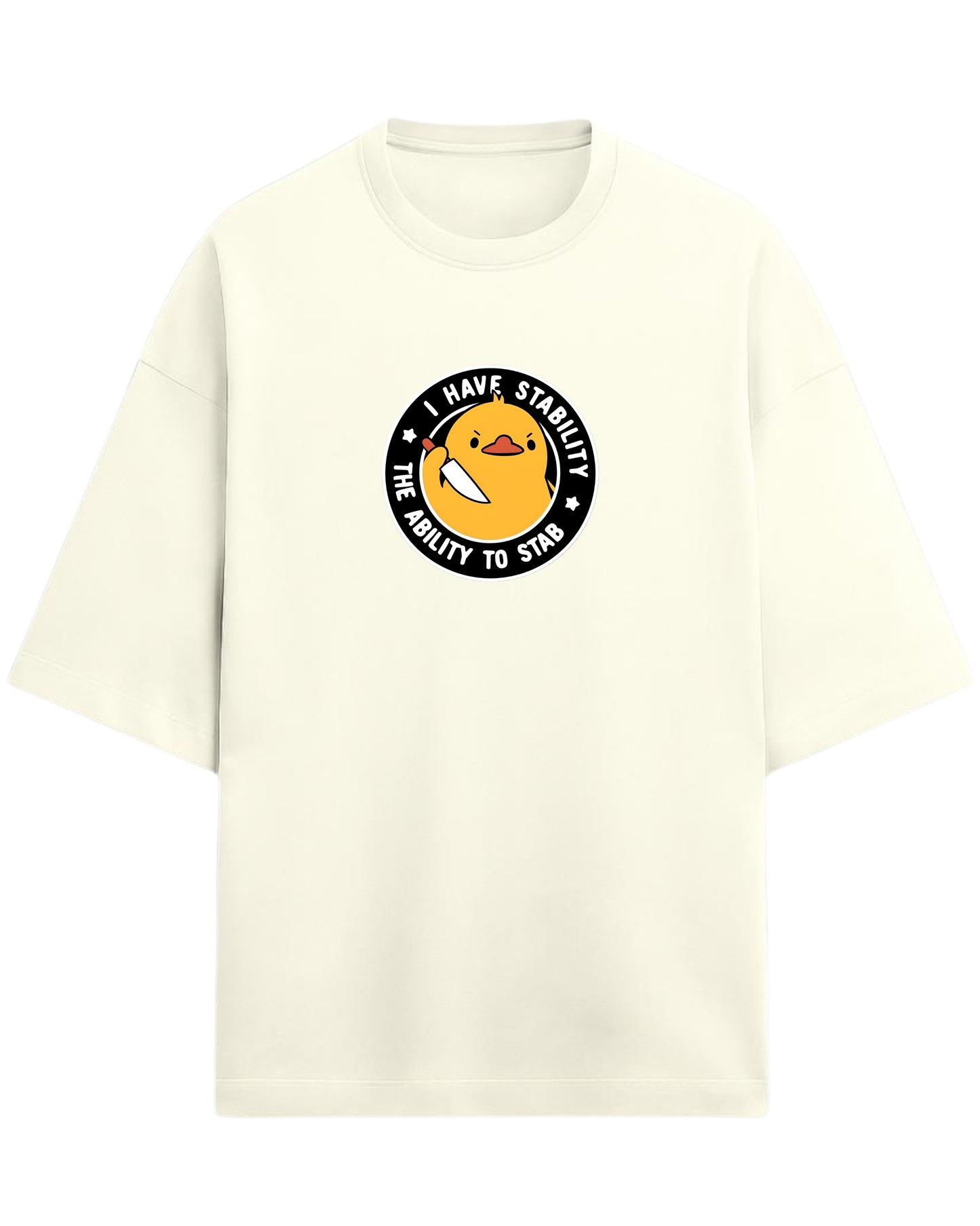 I Have Stability – The Ability to Stab Oversized T-Shirt | Cute Angry Duck Graphic Tee | Premium 260 GSM Cotton