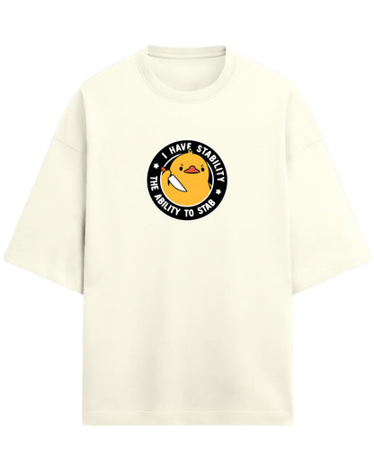 I Have Stability – The Ability to Stab Oversized T-Shirt | Cute Angry Duck Graphic Tee | Premium 260 GSM Cotton