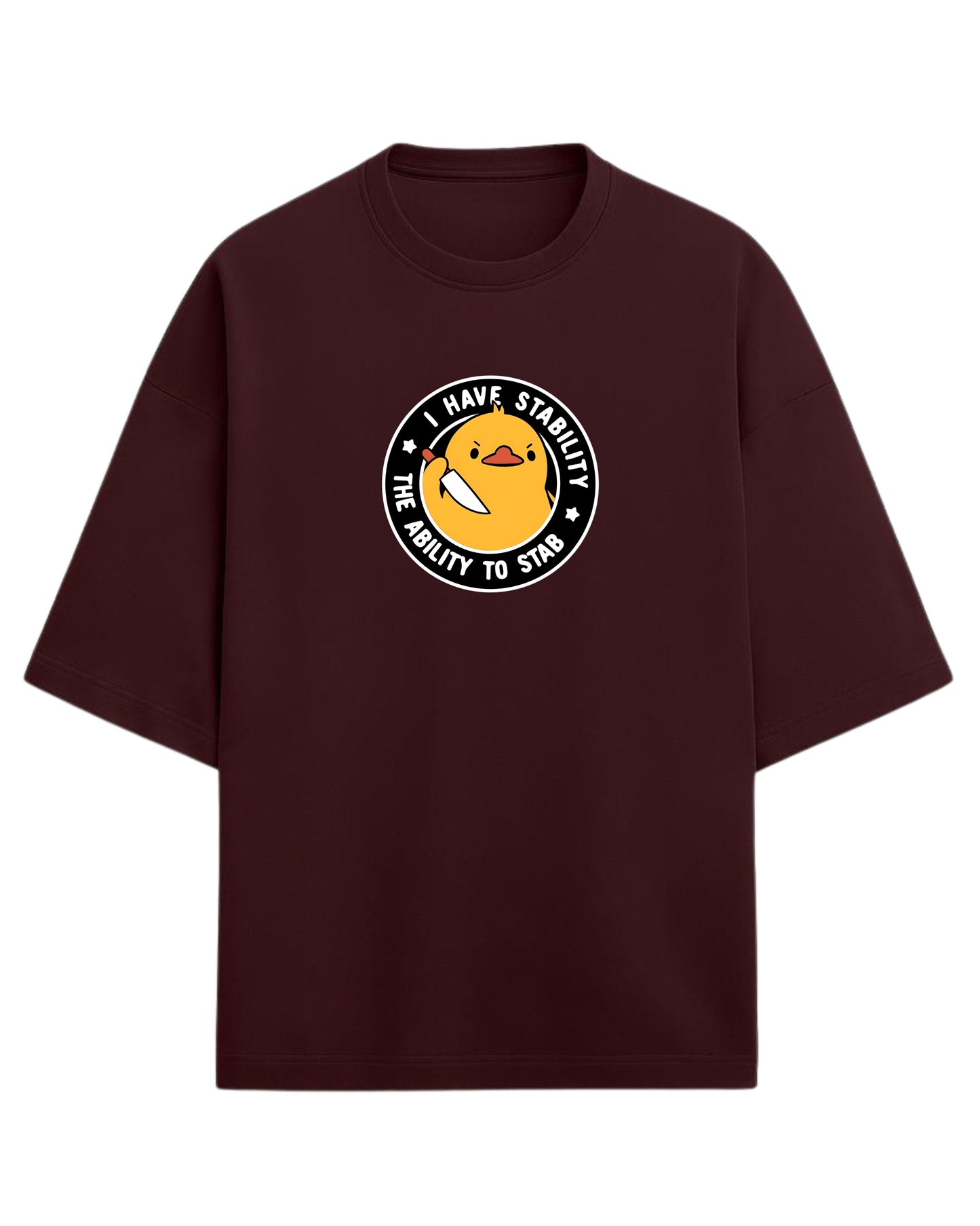 I Have Stability – The Ability to Stab Oversized T-Shirt | Cute Angry Duck Graphic Tee | Premium 260 GSM Cotton