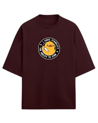 I Have Stability – The Ability to Stab Oversized T-Shirt | Cute Angry Duck Graphic Tee | Premium 260 GSM Cotton