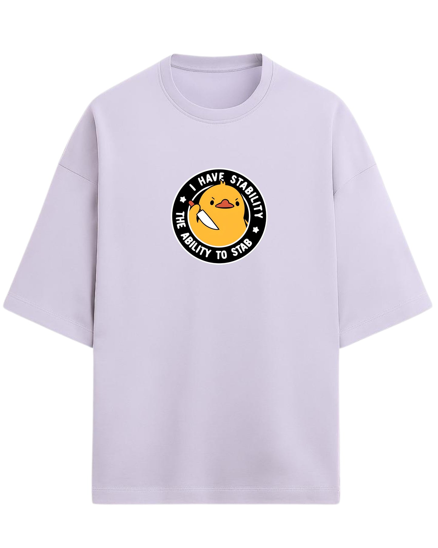 I Have Stability – The Ability to Stab Oversized T-Shirt | Cute Angry Duck Graphic Tee | Premium 260 GSM Cotton