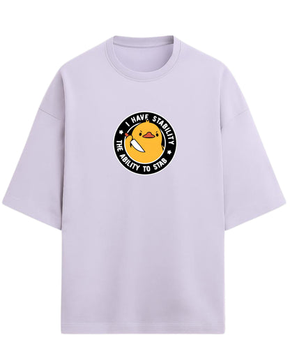 I Have Stability – The Ability to Stab Oversized T-Shirt | Cute Angry Duck Graphic Tee | Premium 260 GSM Cotton
