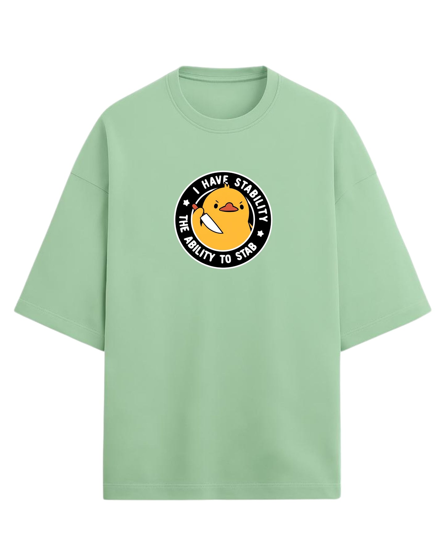 I Have Stability – The Ability to Stab Oversized T-Shirt | Cute Angry Duck Graphic Tee | Premium 260 GSM Cotton