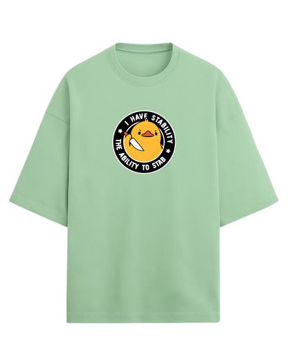 I Have Stability – The Ability to Stab Oversized T-Shirt | Cute Angry Duck Graphic Tee | Premium 260 GSM Cotton