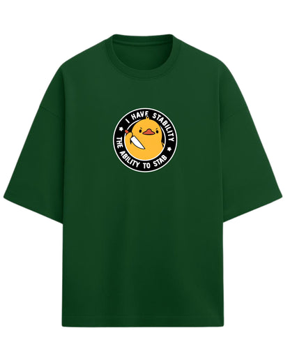 I Have Stability – The Ability to Stab Oversized T-Shirt | Cute Angry Duck Graphic Tee | Premium 260 GSM Cotton