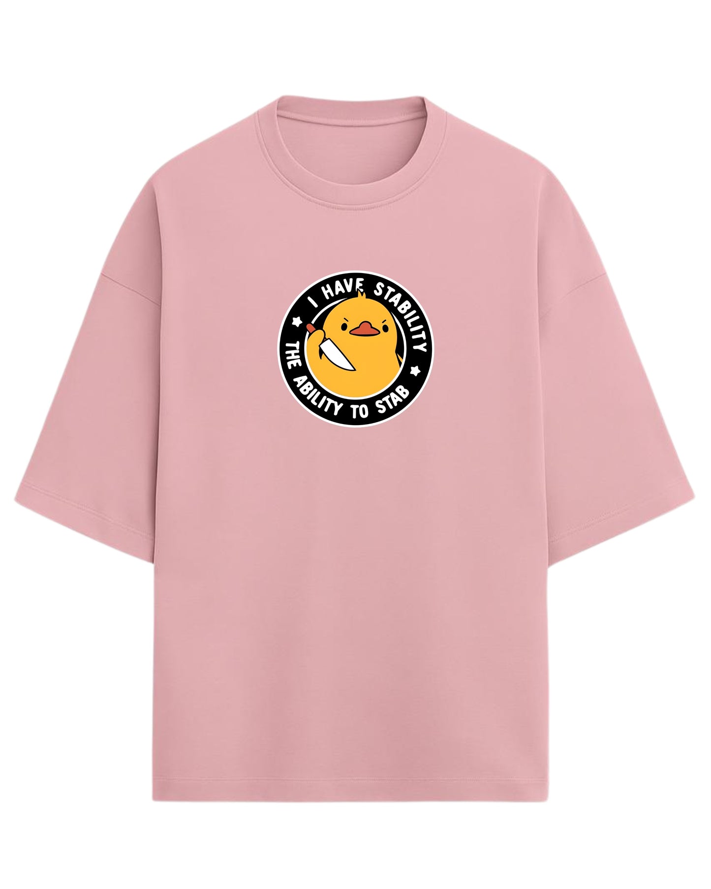I Have Stability – The Ability to Stab Oversized T-Shirt | Cute Angry Duck Graphic Tee | Premium 260 GSM Cotton