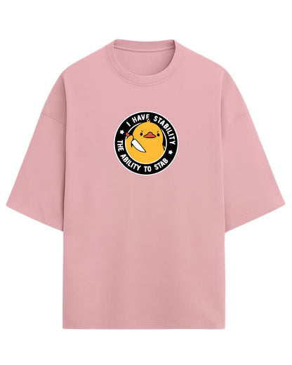 I Have Stability – The Ability to Stab Oversized T-Shirt | Cute Angry Duck Graphic Tee | Premium 260 GSM Cotton