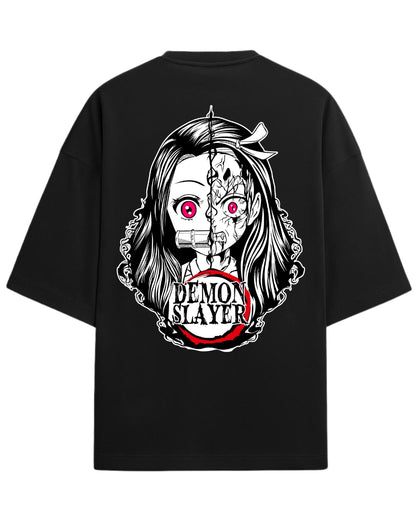 Nezuko Split Form Oversized T-Shirt | Demon Slayer Anime Graphic Tee | Premium 260 GSM Cotton Blend