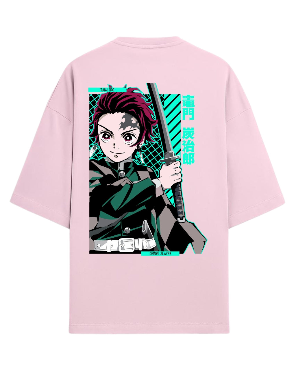 Tanjiro Kamado Katana Stance Oversized T-Shirt | Demon Slayer Anime Graphic Tee | Premium 260 GSM Cotton