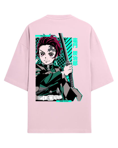 Tanjiro Kamado Katana Stance Oversized T-Shirt | Demon Slayer Anime Graphic Tee | Premium 260 GSM Cotton