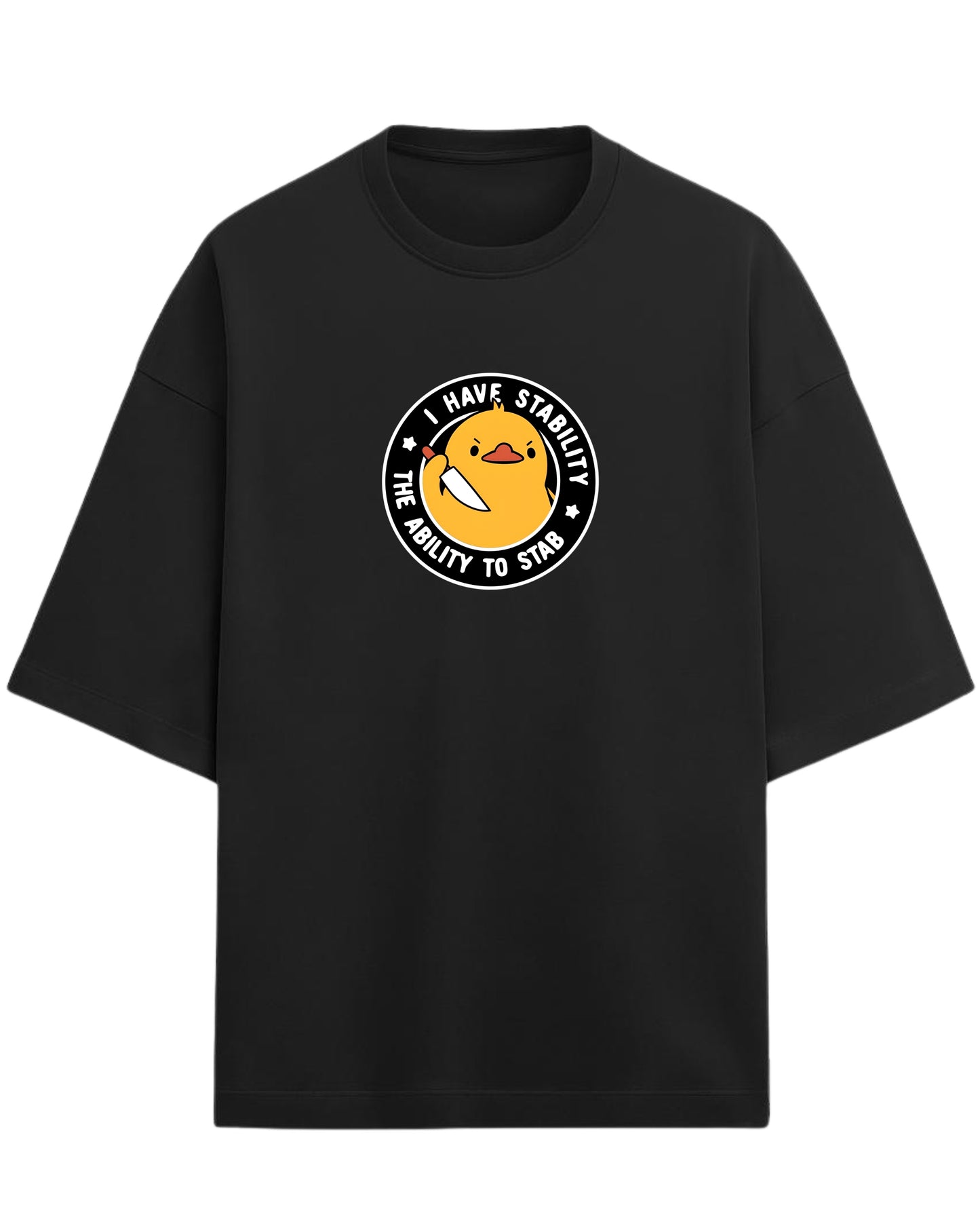 I Have Stability – The Ability to Stab Oversized T-Shirt | Cute Angry Duck Graphic Tee | Premium 260 GSM Cotton