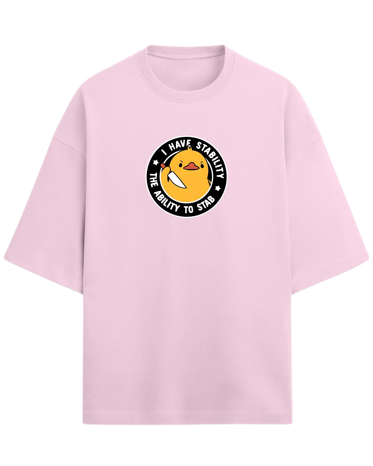 I Have Stability – The Ability to Stab Oversized T-Shirt | Cute Angry Duck Graphic Tee | Premium 260 GSM Cotton