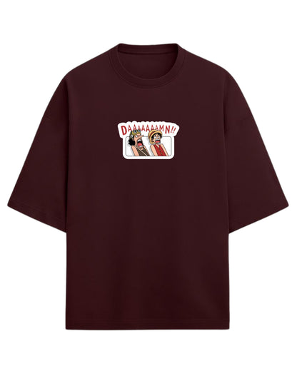 DAAAAAAMN!! One Piece Oversized T-Shirt | Luffy & Usopp Graphic Tee | Premium 260 GSM Cotton