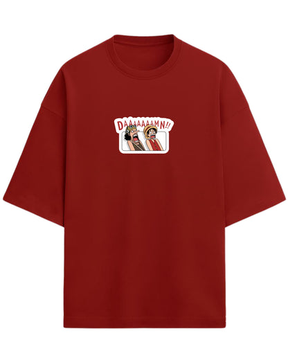 DAAAAAAMN!! One Piece Oversized T-Shirt | Luffy & Usopp Graphic Tee | Premium 260 GSM Cotton