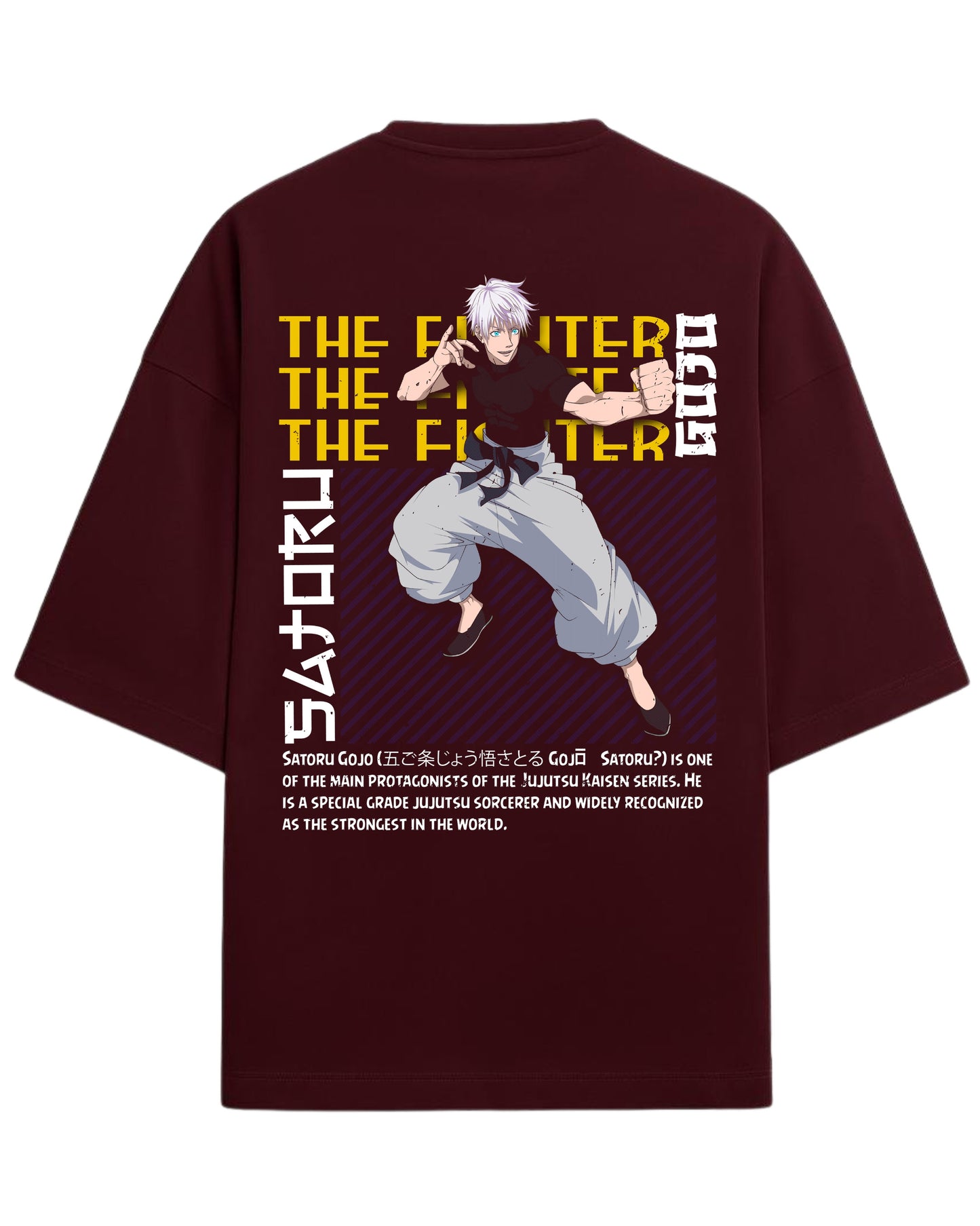 Gojo Satoru “The Fighter” Oversized T-Shirt | Jujutsu Kaisen Streetwear Tee | Premium 260 GSM Cotton