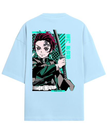 Tanjiro Kamado Katana Stance Oversized T-Shirt | Demon Slayer Anime Graphic Tee | Premium 260 GSM Cotton