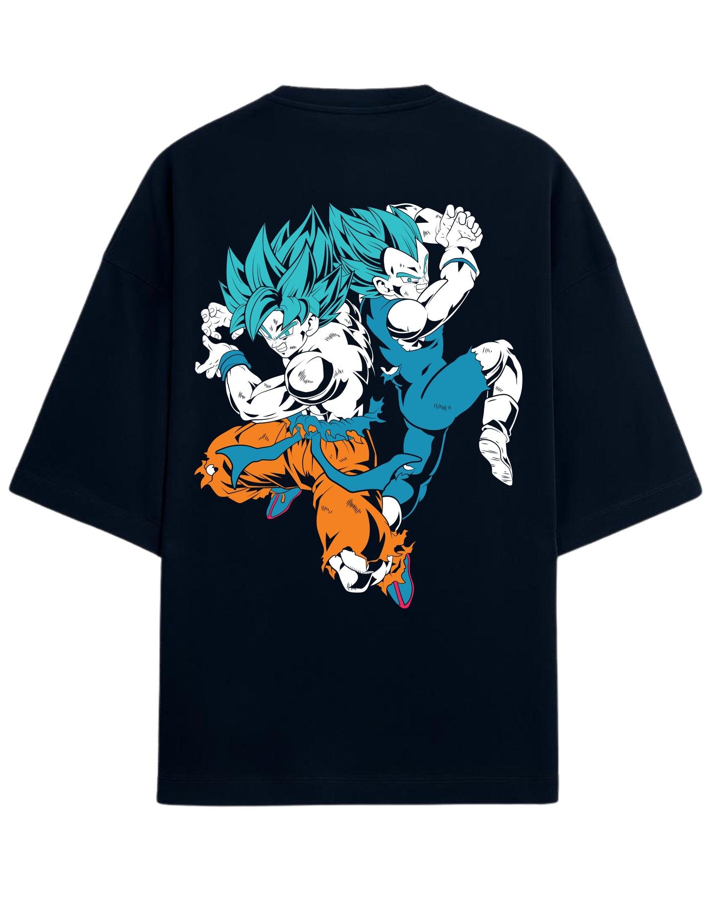 Goku & Vegeta Blue Oversized Tees | Dragon Ball Z Graphic Tee | Premium 260 GSM Cotton Blend