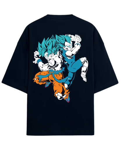 Goku & Vegeta Blue Oversized Tees | Dragon Ball Z Graphic Tee | Premium 260 GSM Cotton Blend