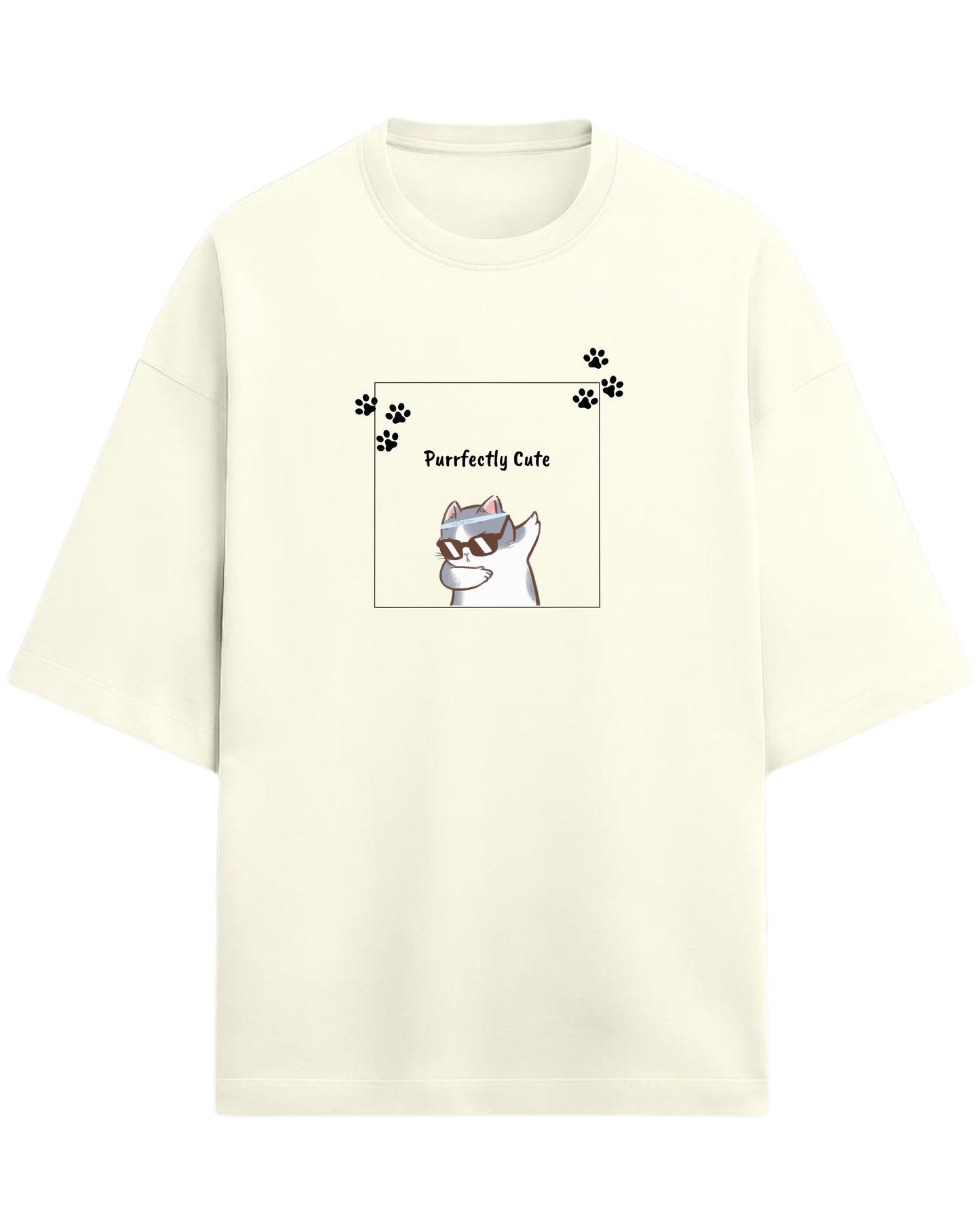 Purrfectly Cute Oversized T-Shirt | Cool Cat Graphic Tee | Premium 260 GSM Cotton