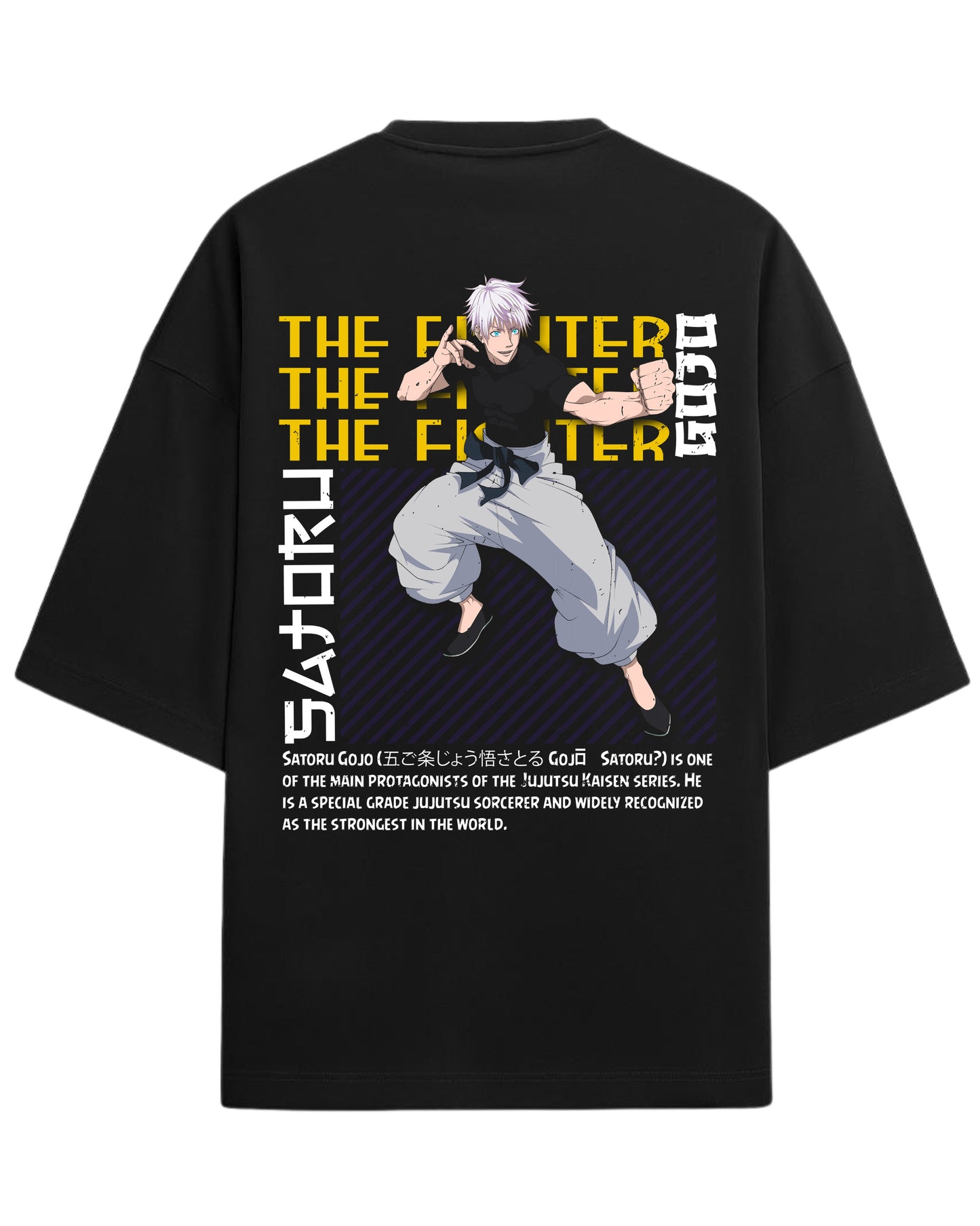 Gojo Satoru “The Fighter” Oversized T-Shirt | Jujutsu Kaisen Streetwear Tee | Premium 260 GSM Cotton
