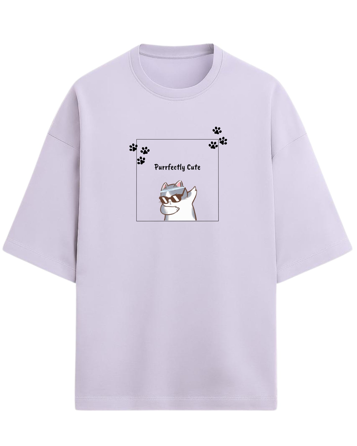 Purrfectly Cute Oversized T-Shirt | Cool Cat Graphic Tee | Premium 260 GSM Cotton