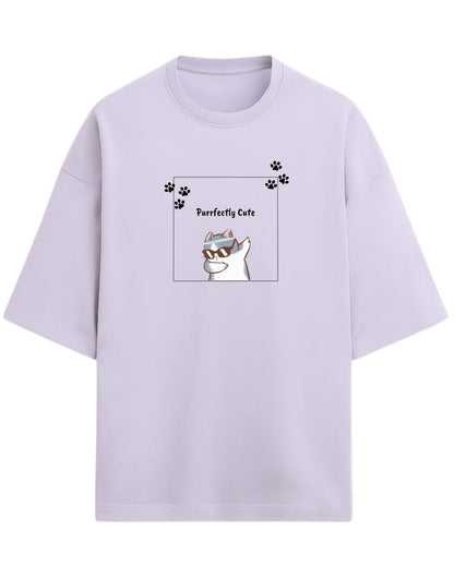 Purrfectly Cute Oversized T-Shirt | Cool Cat Graphic Tee | Premium 260 GSM Cotton