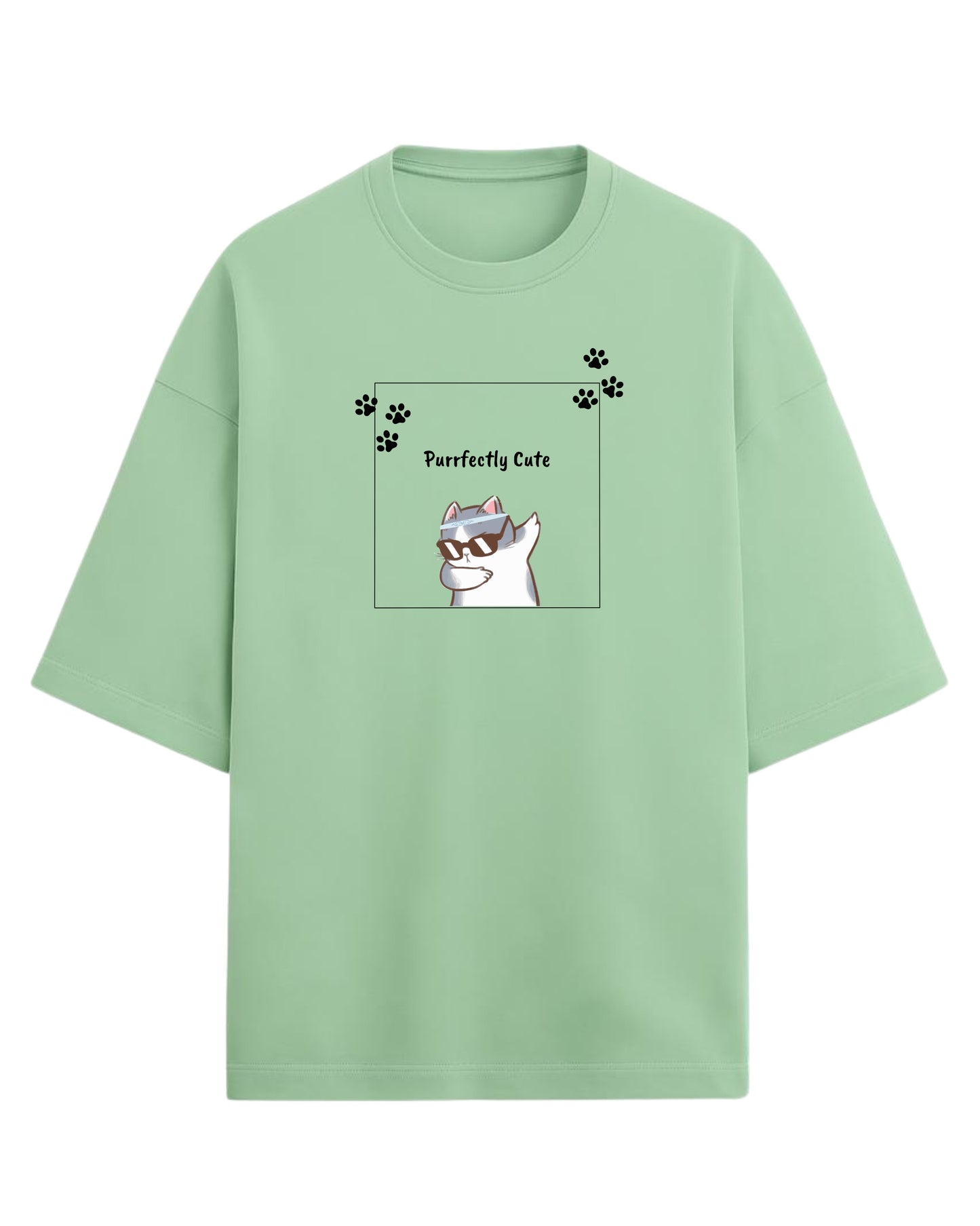 Purrfectly Cute Oversized T-Shirt | Cool Cat Graphic Tee | Premium 260 GSM Cotton