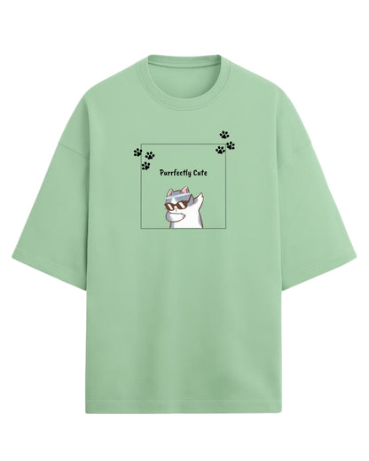Purrfectly Cute Oversized T-Shirt | Cool Cat Graphic Tee | Premium 260 GSM Cotton