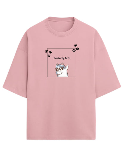 Purrfectly Cute Oversized T-Shirt | Cool Cat Graphic Tee | Premium 260 GSM Cotton