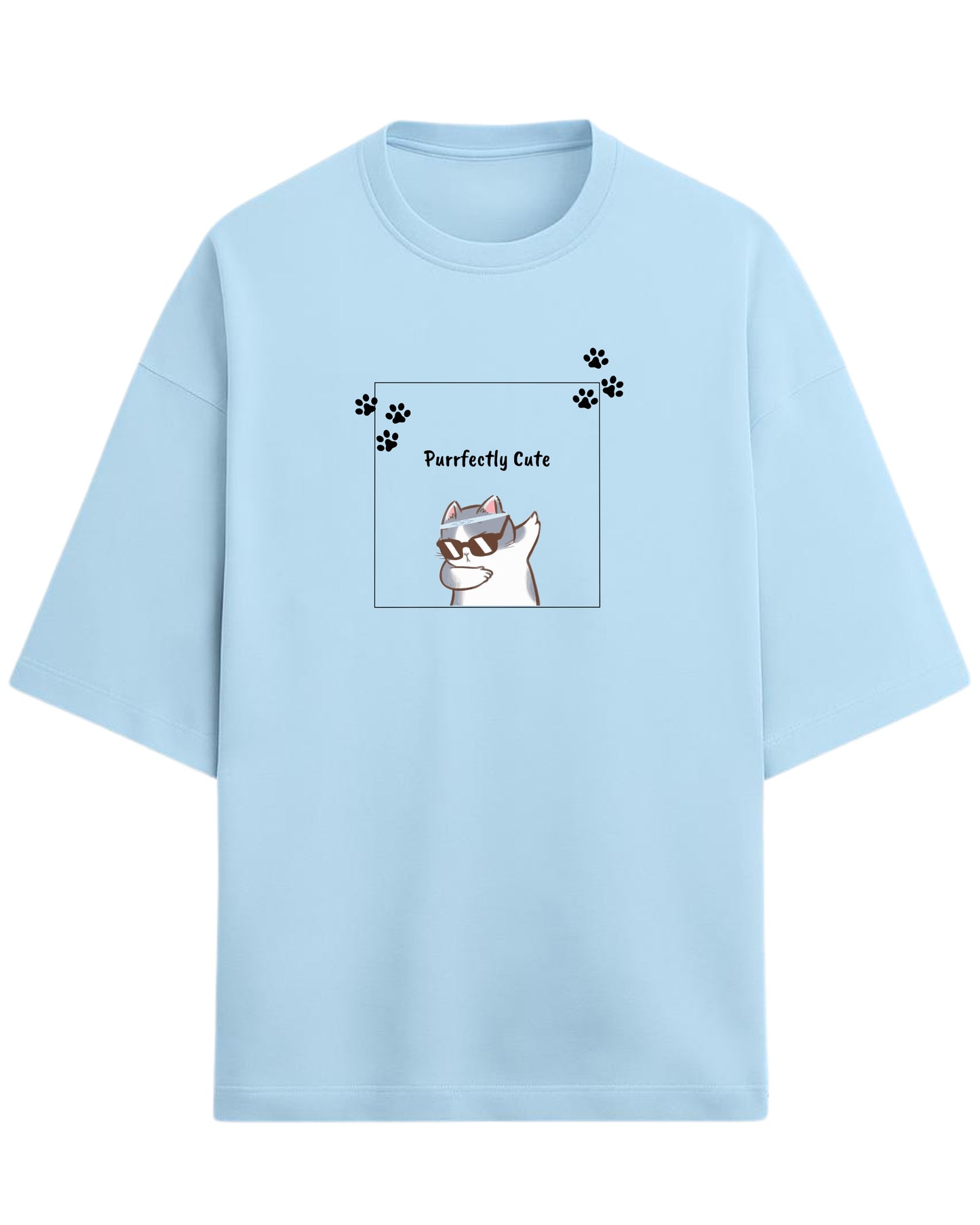 Purrfectly Cute Oversized T-Shirt | Cool Cat Graphic Tee | Premium 260 GSM Cotton