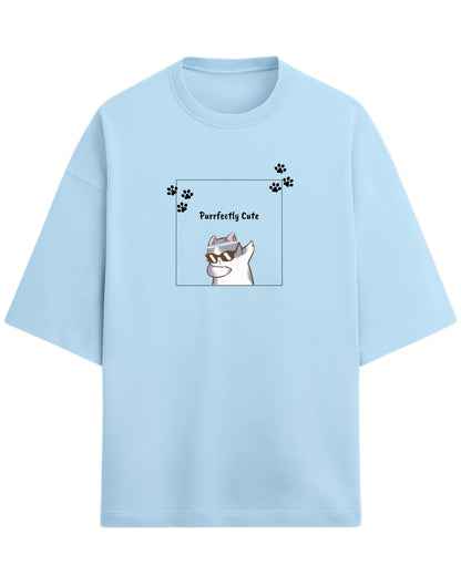 Purrfectly Cute Oversized T-Shirt | Cool Cat Graphic Tee | Premium 260 GSM Cotton