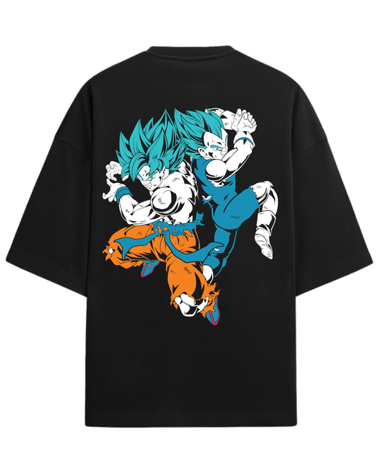Goku & Vegeta Blue Oversized Tees | Dragon Ball Z Graphic Tee | Premium 260 GSM Cotton Blend