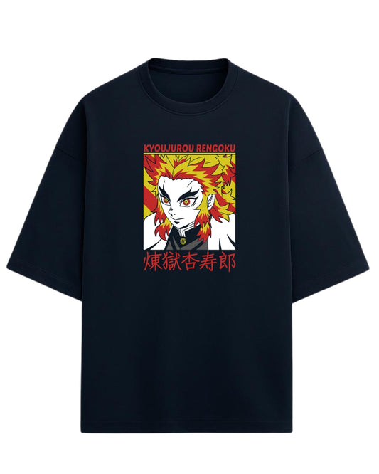 Rengoku Kyojuro Oversized T-Shirt | Demon Slayer Flame Hashira Anime Tee | Premium 260 GSM Cotton Blend