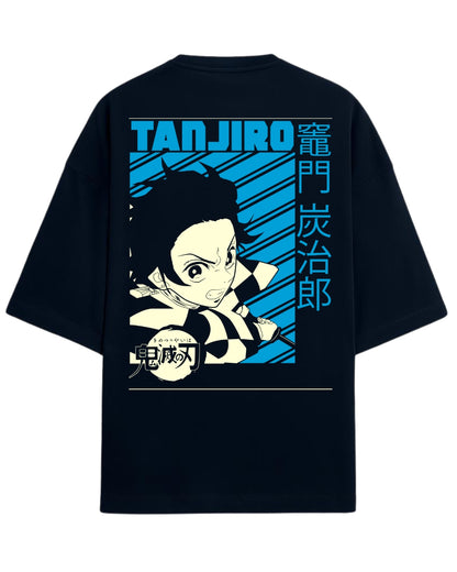 Tanjiro Kamado Action Pose Oversized T-Shirt | Demon Slayer Anime Graphic Tee | Premium 260 GSM Cotton
