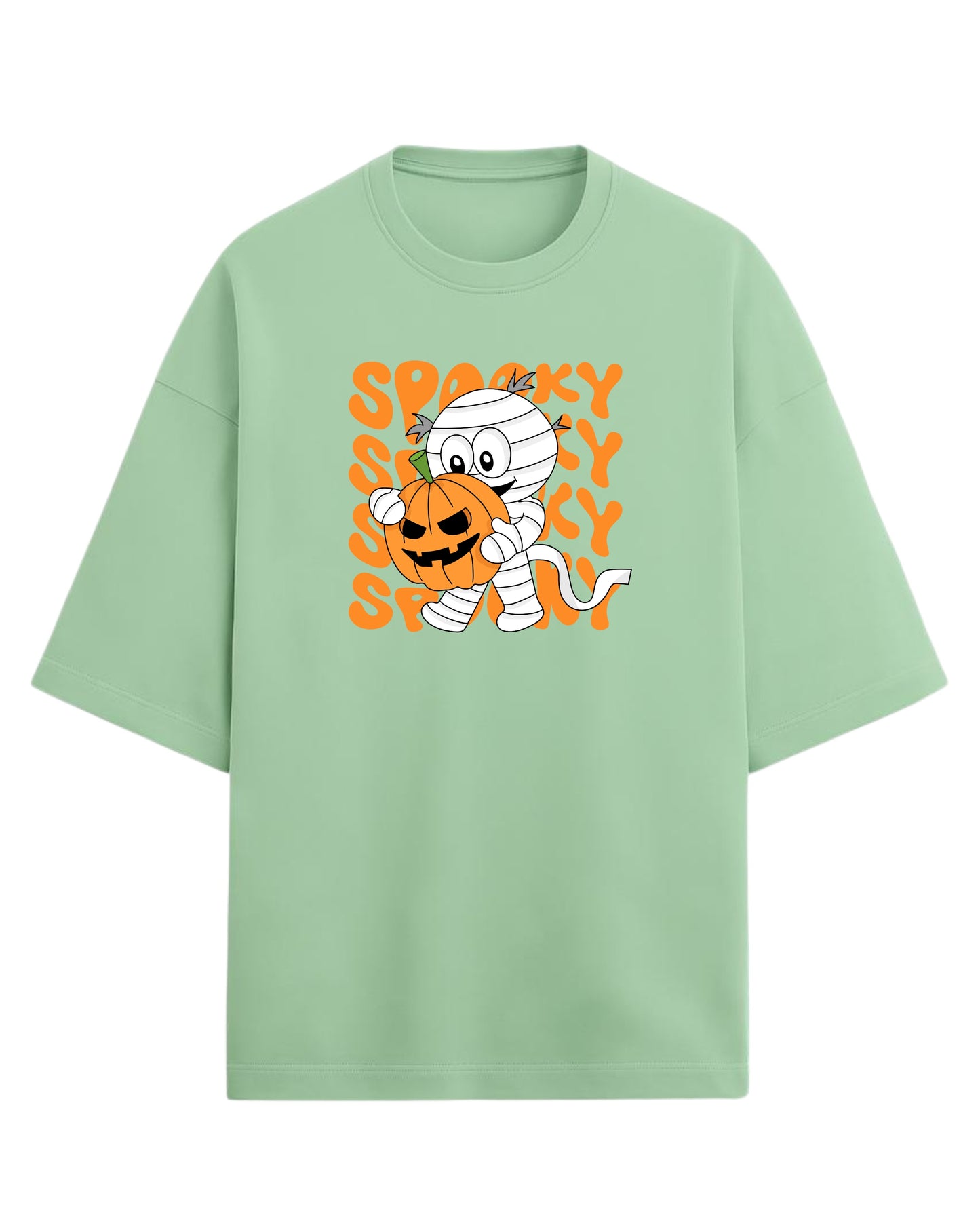 SPOOKY Mummy Oversized T-Shirt | Cute Halloween Cartoon Tee | Premium 260 GSM Cotton