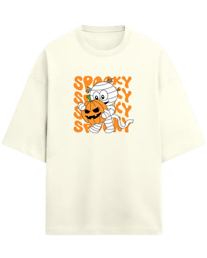 SPOOKY Mummy Oversized T-Shirt | Cute Halloween Cartoon Tee | Premium 260 GSM Cotton