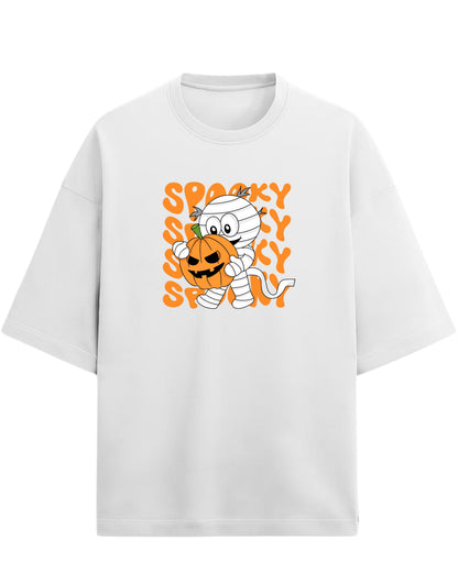 SPOOKY Mummy Oversized T-Shirt | Cute Halloween Cartoon Tee | Premium 260 GSM Cotton