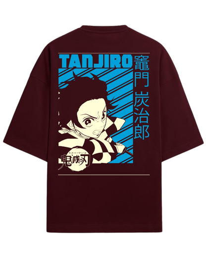 Tanjiro Kamado Action Pose Oversized T-Shirt | Demon Slayer Anime Graphic Tee | Premium 260 GSM Cotton