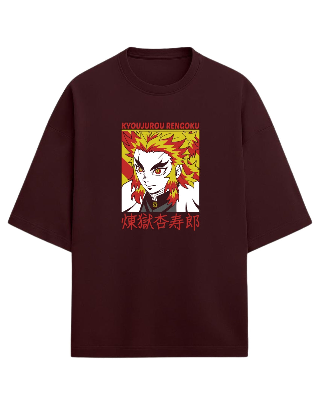 Rengoku Kyojuro Oversized T-Shirt | Demon Slayer Flame Hashira Anime Tee | Premium 260 GSM Cotton Blend