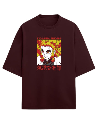 Rengoku Kyojuro Oversized T-Shirt | Demon Slayer Flame Hashira Anime Tee | Premium 260 GSM Cotton Blend