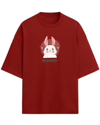 Cute Bunny Oversized T-Shirt | Soft Pastel Cartoon Graphic Tee | Premium 260 GSM Cotton