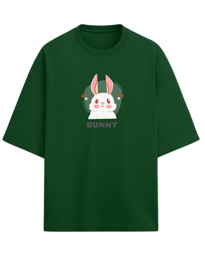 Cute Bunny Oversized T-Shirt | Soft Pastel Cartoon Graphic Tee | Premium 260 GSM Cotton