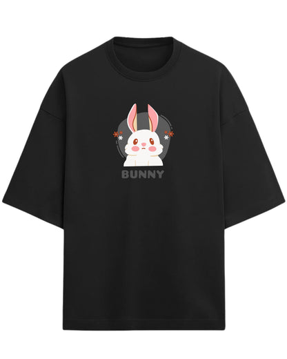 Cute Bunny Oversized T-Shirt | Soft Pastel Cartoon Graphic Tee | Premium 260 GSM Cotton