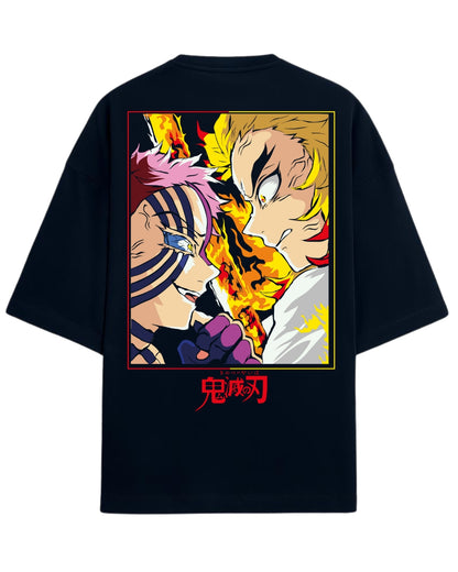 Akaza vs Rengoku Oversized T-Shirt | Demon Slayer Mugen Train Anime Tee | Premium 260 GSM Cotton