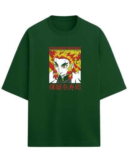 Rengoku Kyojuro Oversized T-Shirt | Demon Slayer Flame Hashira Anime Tee | Premium 260 GSM Cotton Blend