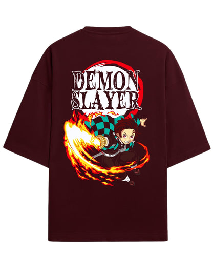 Tanjiro Kamado Hinokami Kagura Oversized T-Shirt | Demon Slayer Flame Breathing Graphic Tee | Premium 260 GSM Cotton