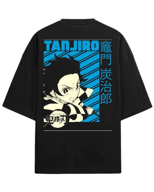 Tanjiro Kamado Action Pose Oversized T-Shirt | Demon Slayer Anime Graphic Tee | Premium 260 GSM Cotton