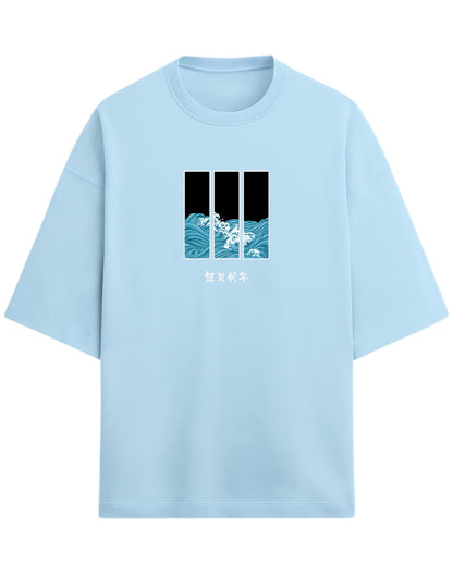 Ocean Waves Triptych Oversized T-Shirt | Japanese Art Wave Graphic | Premium 260 GSM Cotton